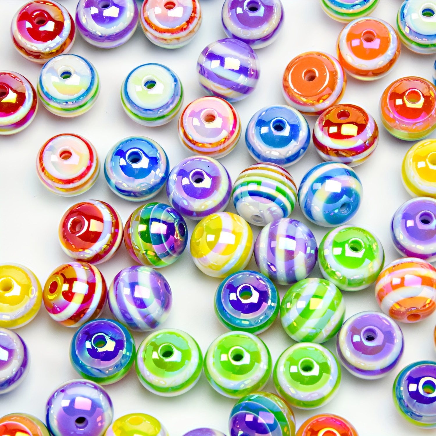 

20/40pcs 16mm Uv Plated Resin Round Straight Hole Rainbow Candy Color Random Cute Striped Lollipop Beads For Jewelry Making Diy Bracelet Beaded Decors Craft Supplies