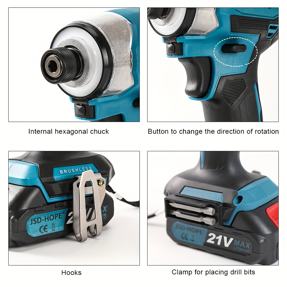 JSD-HOPE Taladro eléctrico inalámbrico, destornillador eléctrico inalámbrico, destornillador eléctrico sin brochas con batería de litio, taladro eléctrico recargable - Imagen 6