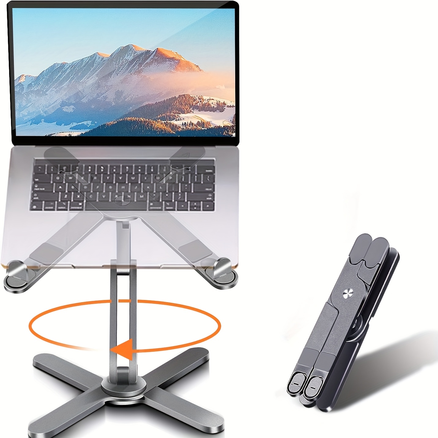 

Nuoxi Aluminum Alloy Laptop Stand, Ergonomic Foldable Desk Holder, 360° Rotatable, Adjustable Height & Angle, Ideal For Work, , Fits 17" Laptops, Grey