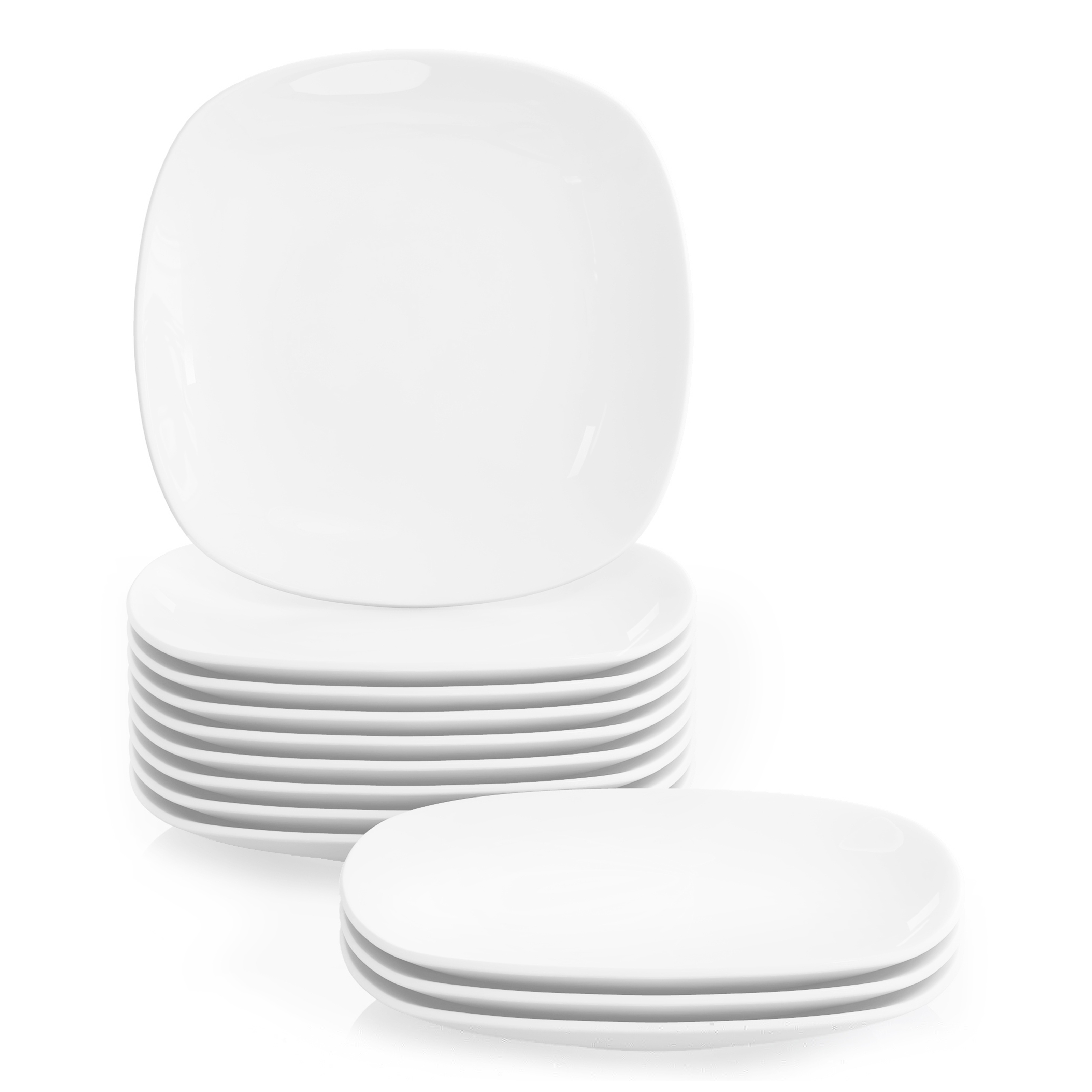 Square Dinner Plates, 9.7'' Porcelain Set Of 12, Serving Dishes Plates Set For Dessert, Salad, Pasta