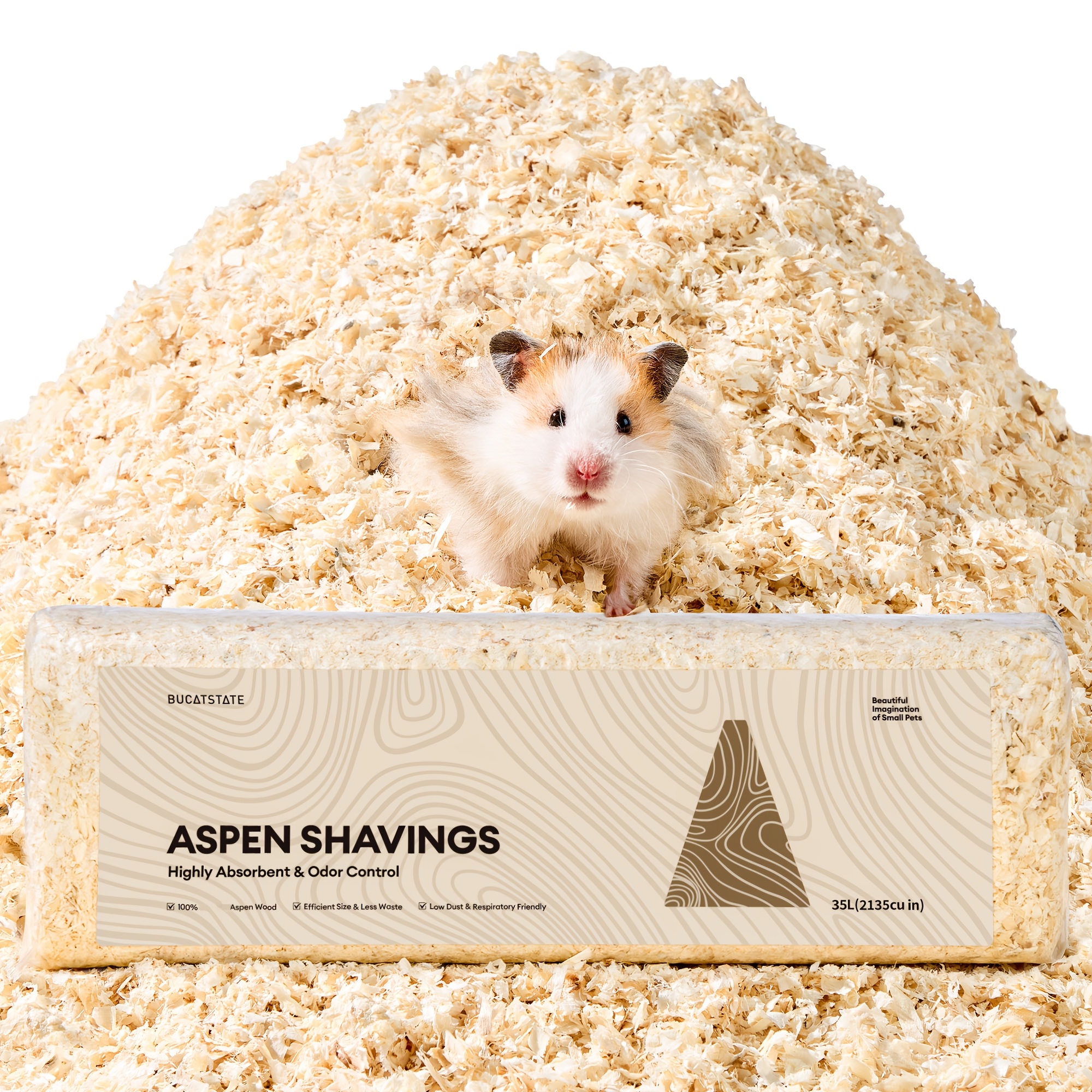 BUCATSTATE 35/70L Aspen Bedding, 100% Hamster Bedding Odor Control, Low-Dust Small Animal Bedding for Guinea Pigs, Gerbils, Syrian Hamsters, Chinchillas, Snakes And Lizards