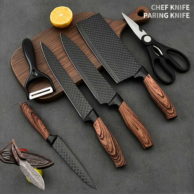 Five Cows 1/6pcs Set, Specially Designed for Outdoor Camping, Including Kitchen Knife, Bone Chopping Knife, Fruit Knife, Scissors And Fruit Knife, A Set Of Cooking Knives In Line with Human Health, Suitable for Outdoor Cooking, Birthday Gift