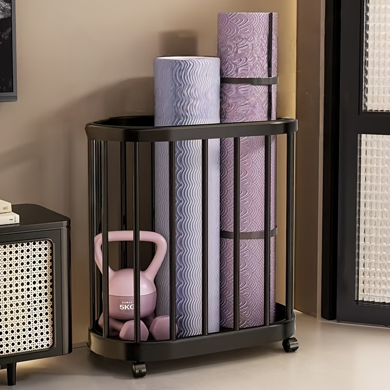 TEMU Edelstahl Multifunktionaler Sportausrüstungs-Organizer mit Rädern - Modernes Weiß/, Schiebeleisten für Yoga-Matten, Hanteln & Kettlebells -