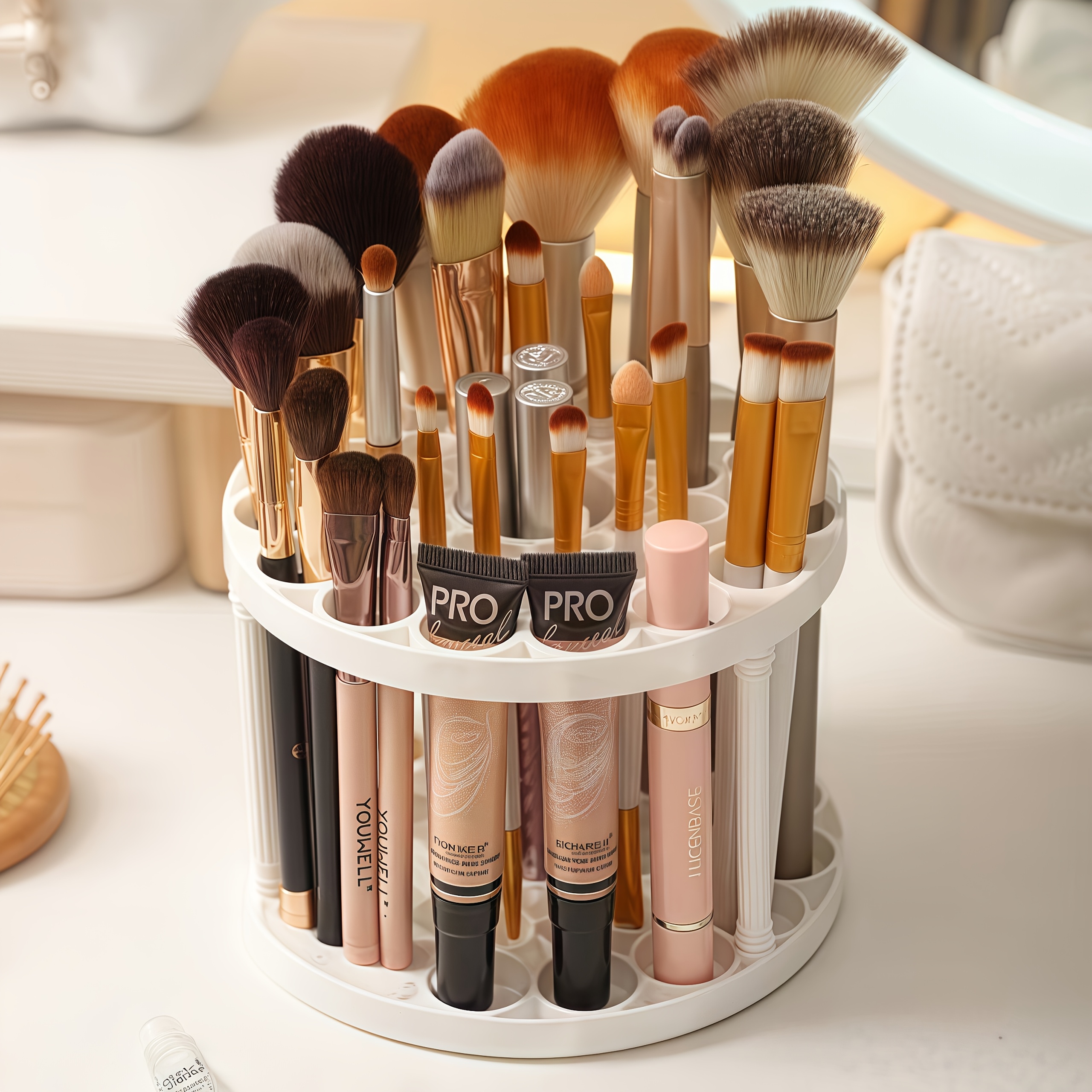 360 rotatable art brush organizer white ceramic coated plastic insert holder with multiple compartments for brushes pens makeup tools space saving desktop storage for artists crafters craft tool organizer   durable construction paint brush organizers Product details 7