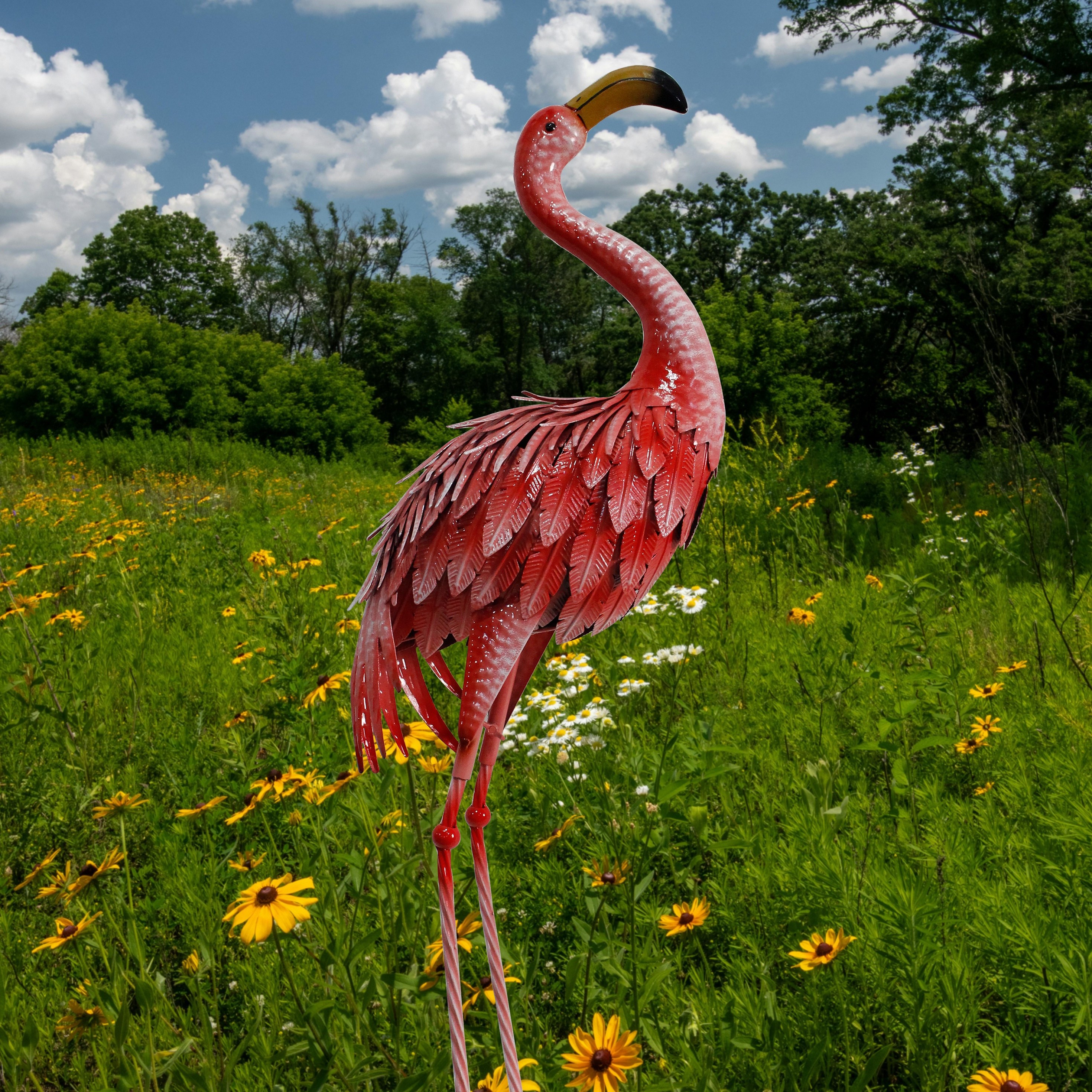 ⭐️pionunnal GARDEN FLAMINGO⭐️ Pair of Metal Silhouette Flamingo Ornamental Garden Solar