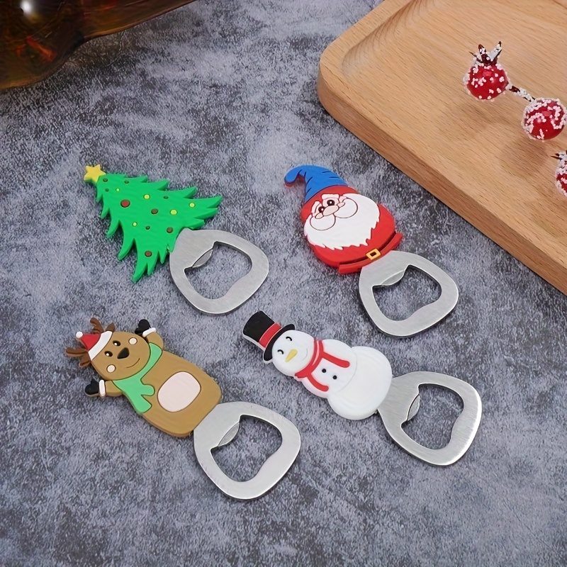 Image of 4pcs Christmas Party Bottle Openers, Cute Cartoon Santa Claus Tree Snowman Designs, Home & Outdoor Parties, Restaurant Themes Halloween Gifts And Holiday Presents