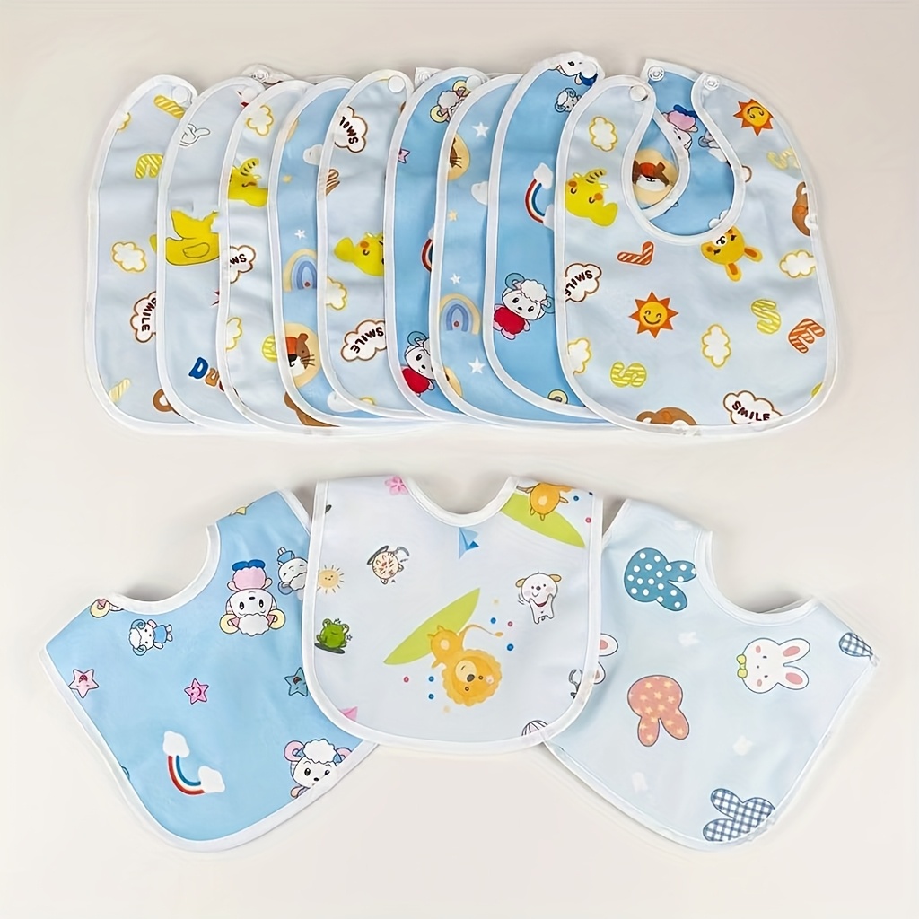 Image of 10pcs Random Pattern Adorable Baby Cartoon Bib Feeding Bib Perfect For Newborns Toddler Cute Bib For Mess-free Meals At Home