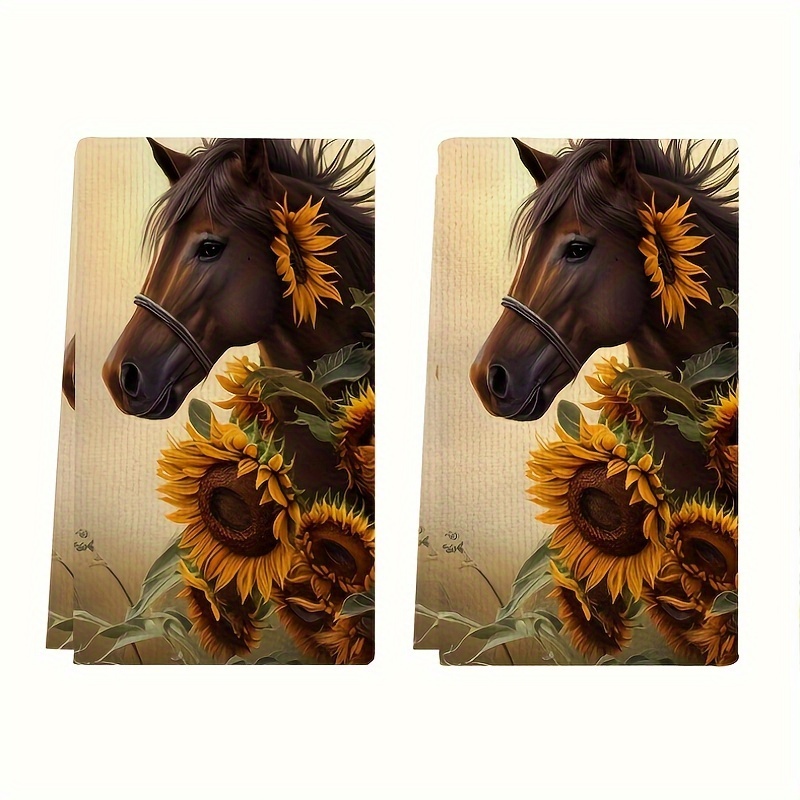 

2pcs Sunflower And Horse Kitchen Towels - Farmhouse Style Theme Towels, Bathroom Towels, Holiday Gifts, Housewarming Gifts 18*26in