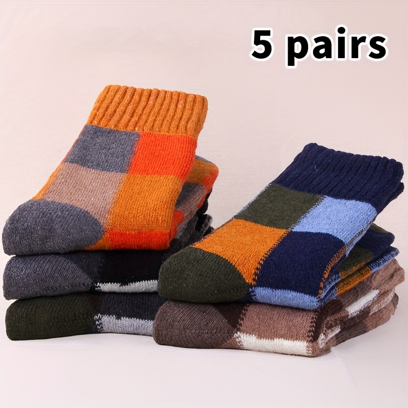 Image of 5 Pairs Of Men's Thickened Socks For Autumn And Winter, Fleece-lined Mid-calf Socks, Warm Towel Socks For Winter