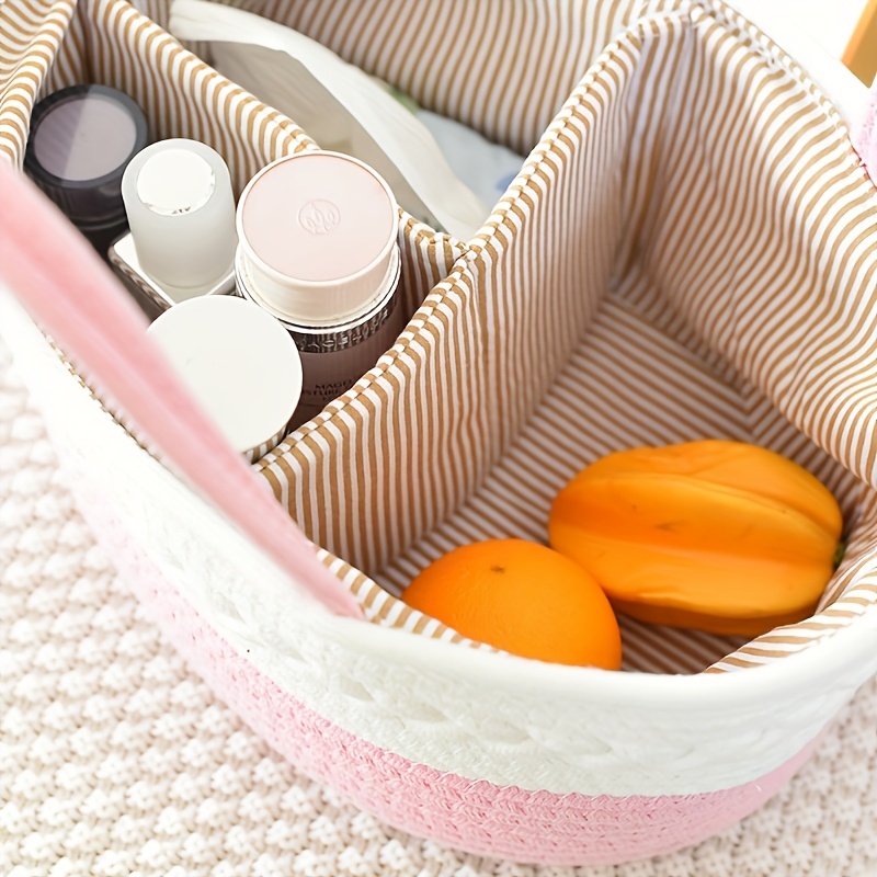 [1 Pack] Large Rope Storage Basket, 36.07X23.11X17.02cm Woven Storage Caddy with Removable Dividers, Multi-Functional Organizer Bin for Home Sundries, Available in Pink/Gray/Beige/Coffee White