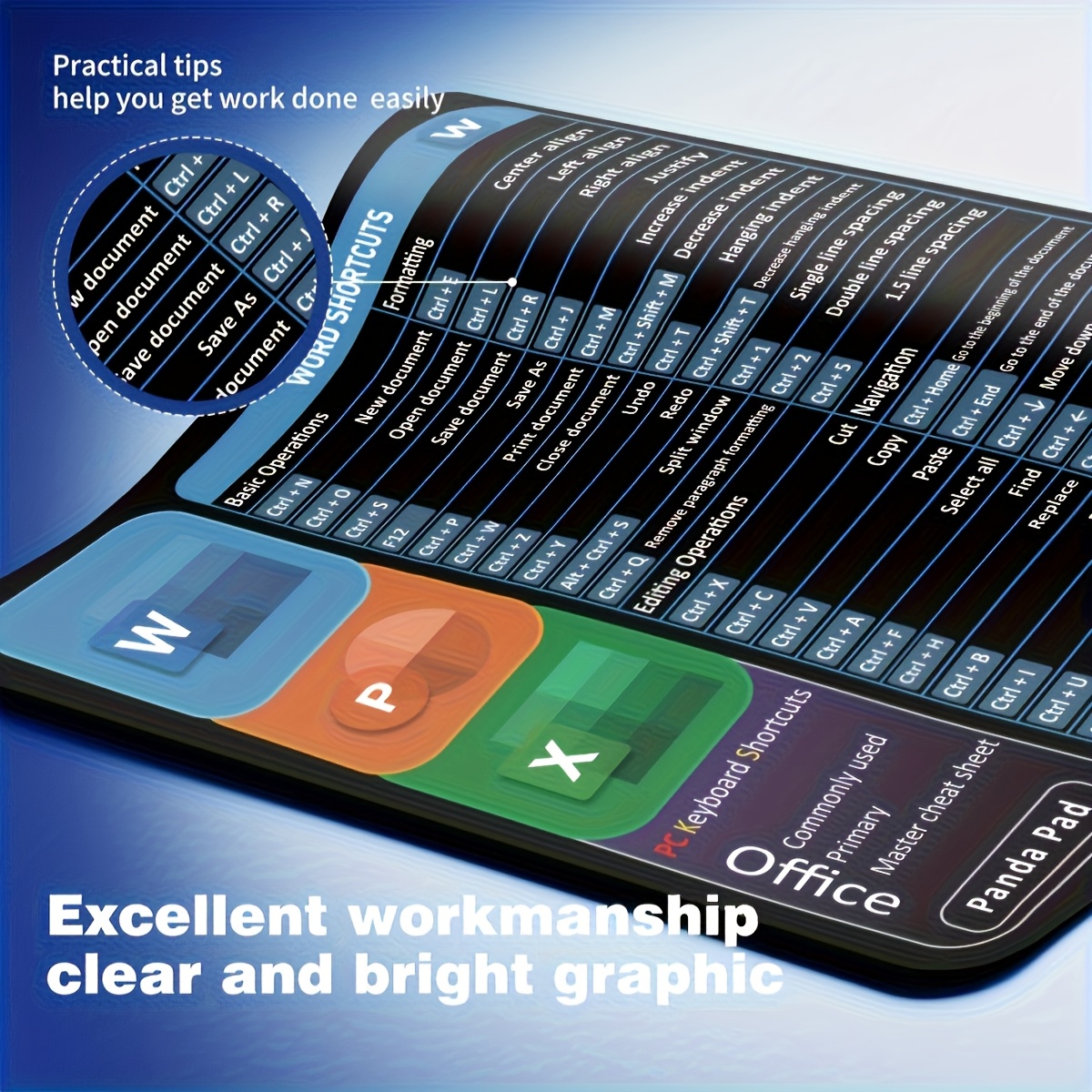 Extended Gaming Mouse Pad with Windows Shortcuts