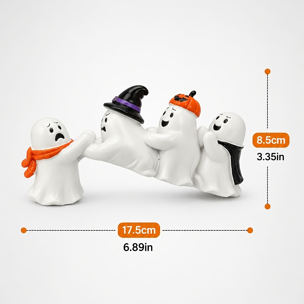TEMU 1pc Halloween Shelf Sitter Figurine, Funny Hanging Rescue Scene With Witch Hat & Pumpkin Hat, Cute Resin Edge-sitting Tabletop Decoration For