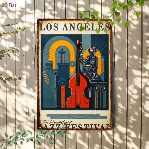 Obrázok položky 2d plochý, 1 ks vintage los angeles kovový - retro jazzová nástenná dekorácia vhodná pre milovníkov hudby, železný plagát pre bar, kanceláriu, darček pre hudobníkov, 8x12 palcov (20*30 cm) vhodný na halloween a novoročnú dekoráciu, 2d plochý