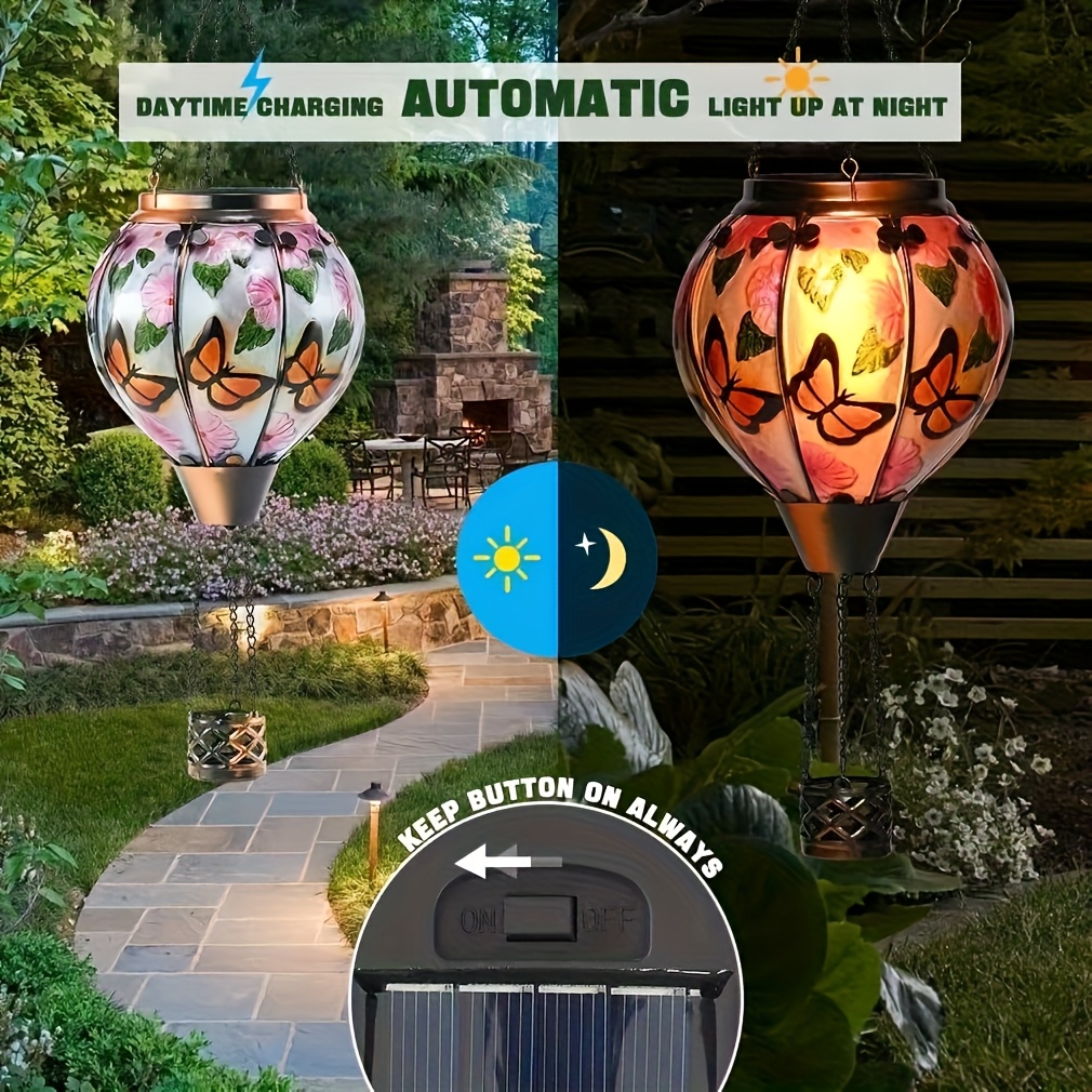 4pcs floral   hot air balloon lantern digital hand painted outdoor chandelier garden ambiance light early summer lamp solar lights details 4