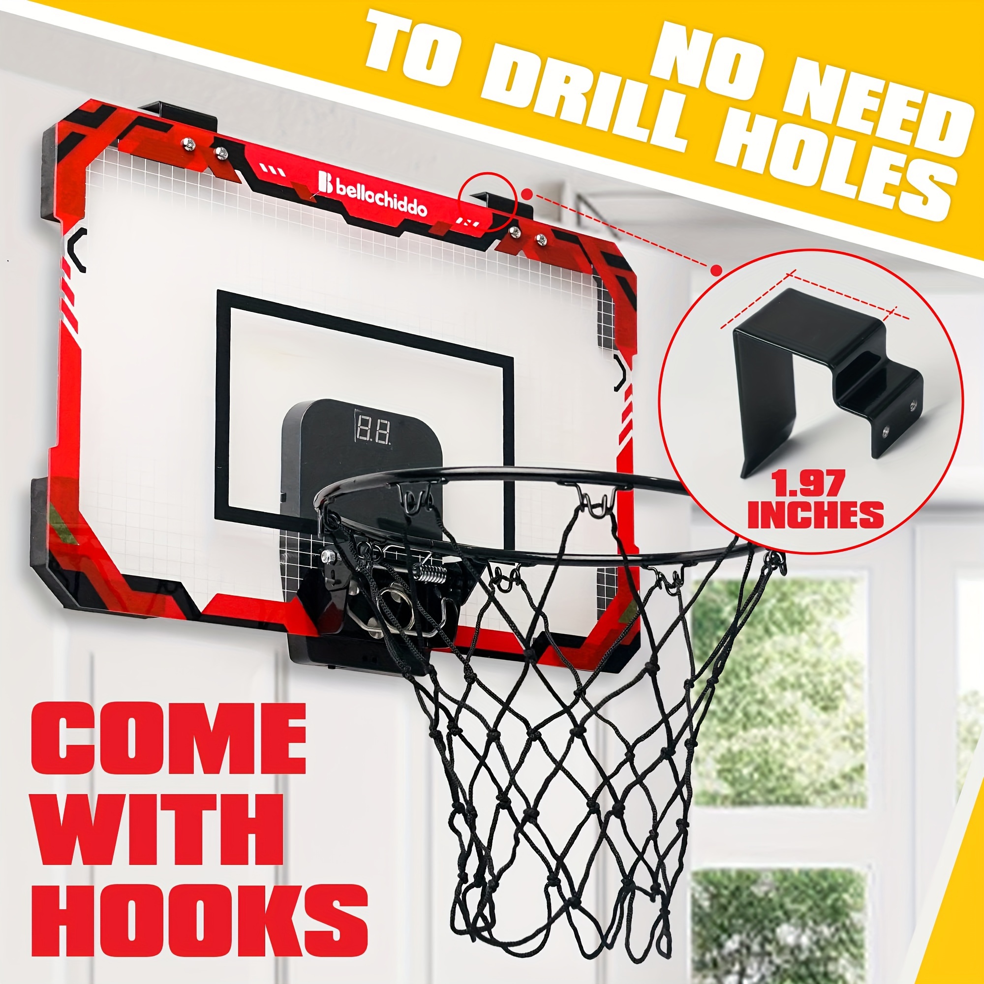 Basketball Hoop Indoor For Kids And Adults, Mini Basketball Hoop With Electronic Scorerboard And 3 Balls, Over The Door Basketball Hoop Indoor For Wall Bedroom And Office, Ideal Toy Gifts For Kids