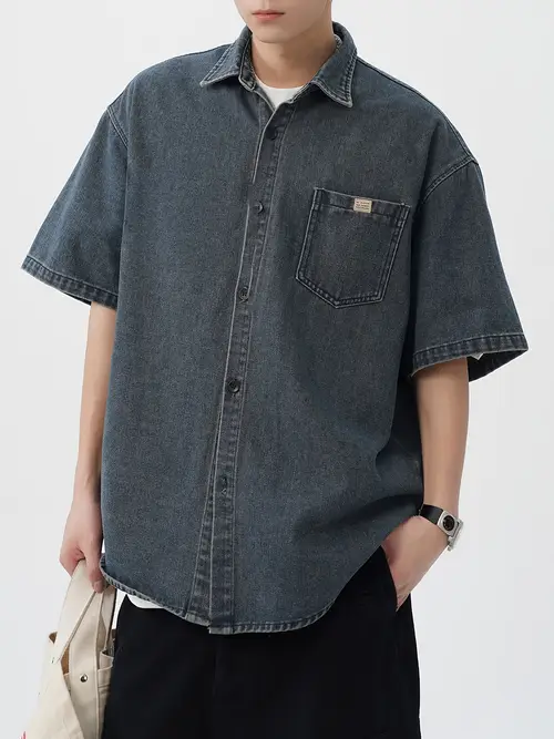 비즈니스용 청색 반팔 커플 셔츠, 비즈니스용 데님, 비즈니스용 컬러