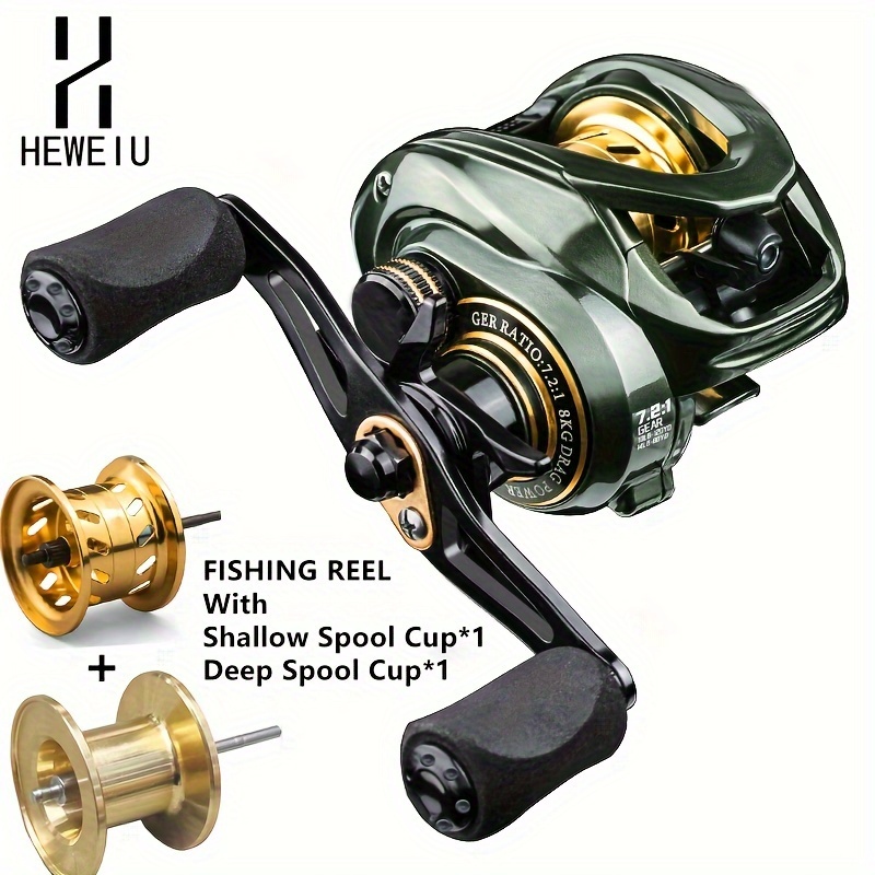 

Heweiu Baitcasting Fishing Reel , 7.2:1 , 20lb Max Drag, Includes Shallow & Deep Spool, Pa Nylon & Aluminum Alloy, Heavy-duty Saltwater & Freshwater Fishing Gear