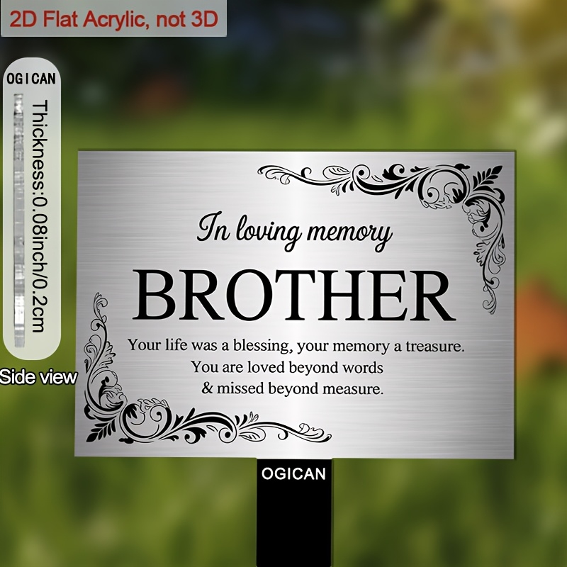 TEMU 2d Flat - 【2d Flat】 2d Flat Acrylic Garden Stake | Silver Brushed Tone Memorial Decor With Tender Quote For Outdoor Garden, Yard, Graveside,