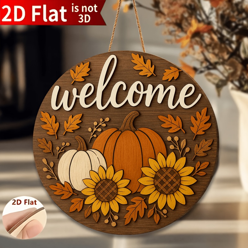 TEMU Piatto 2D, [Piatto 2D] Regali per tutte e quattro , Insegna in legno piatta 2D " ", Appendiporta con zucca e , Decorazione da parete autunnale,