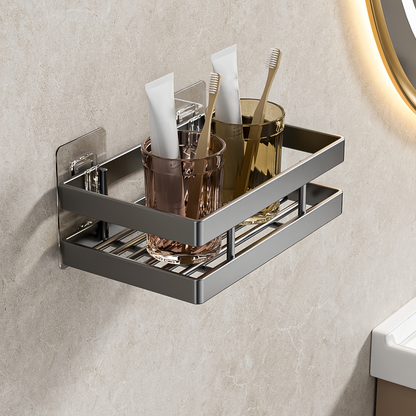 TEMU 1pc Amoichic Wall-mounted Shower Shelf, A Sturdy Floating Shelf With A Polished End, Designed To In The Bathroom For Organizing Shampoo, Soap,