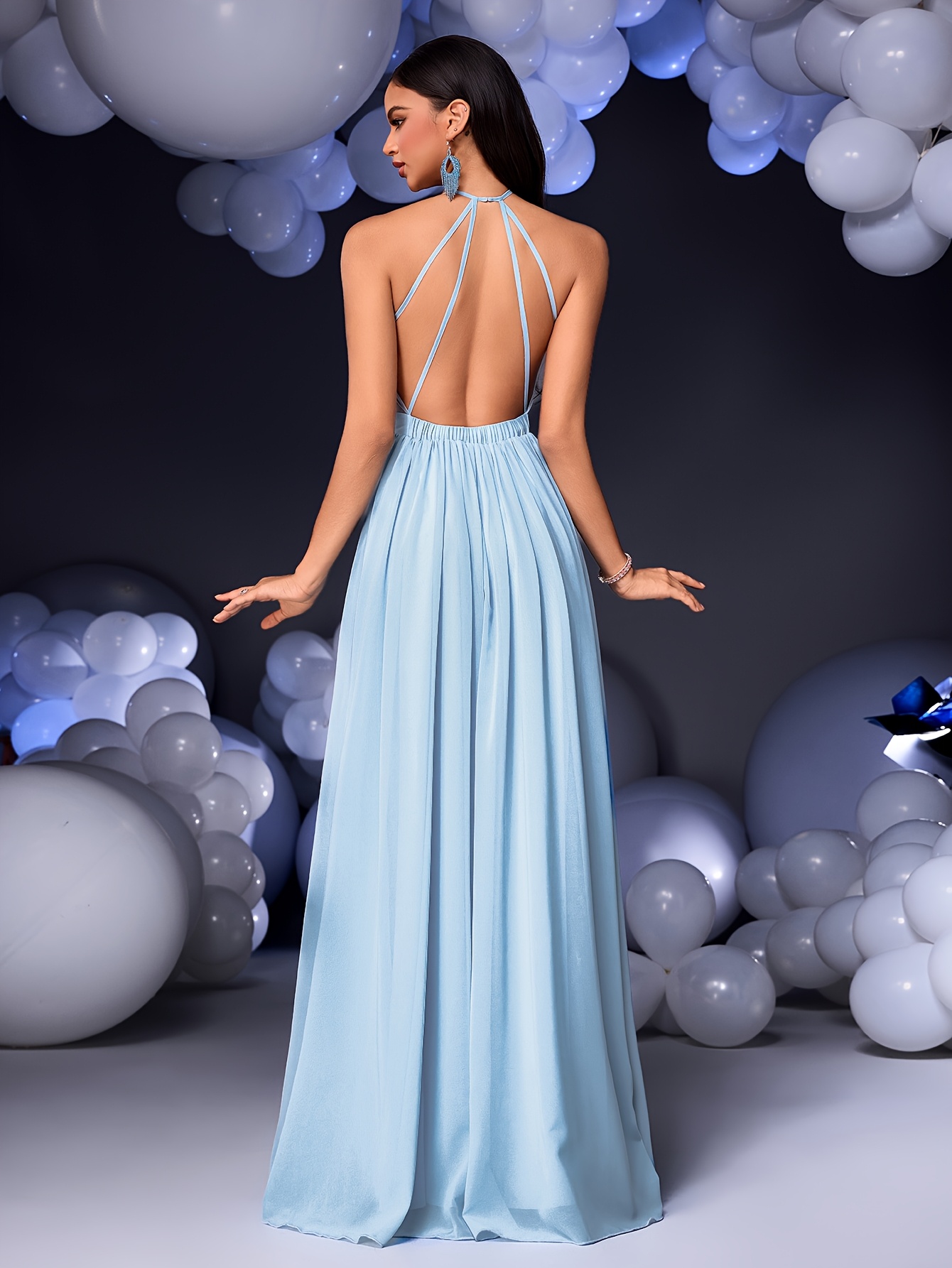 Solid color halter neck backless chiffon dress * and elegant * dress,  bridesmaid dress, high slit seaside beach holiday dress, Women's summer  long dress