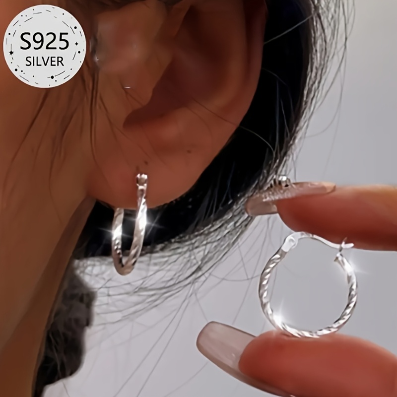 Set of 2 Sterling Silver Twisted Circle Earrings for Women