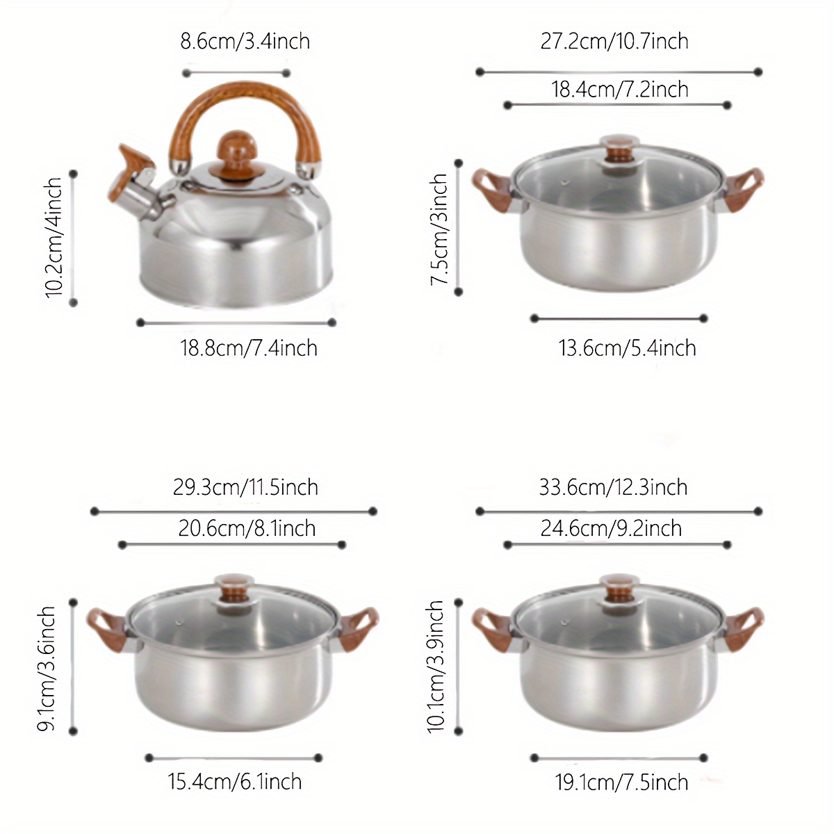 12pcs stainless steel cookware set multifunctional   easy to clean kitchen pots and pans with lids   saucepan frying pan milk pot kettle ideal for home and restaurant use details 11