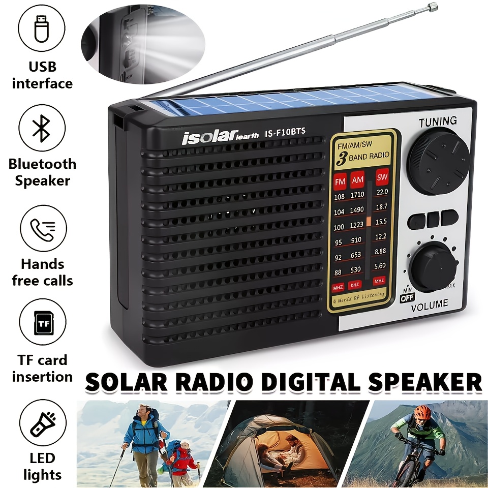 solar portable radio with digital speaker am fm sw mp3 player strong reception led lights usb charging suitable for camping hiking outdoor exploration outdoor audio equipment sturdy design durable structure details 0