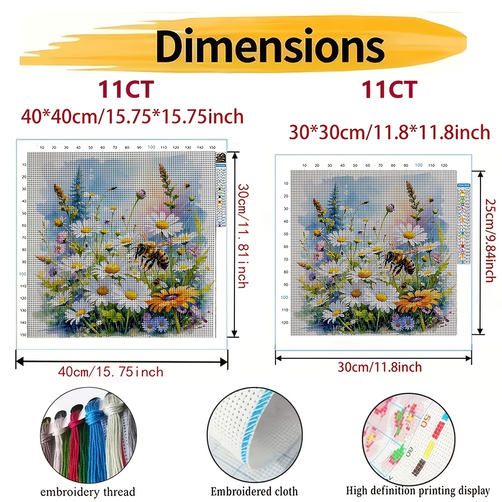Frameless Stitch Print Kit, Bee Pattern in Flowers
