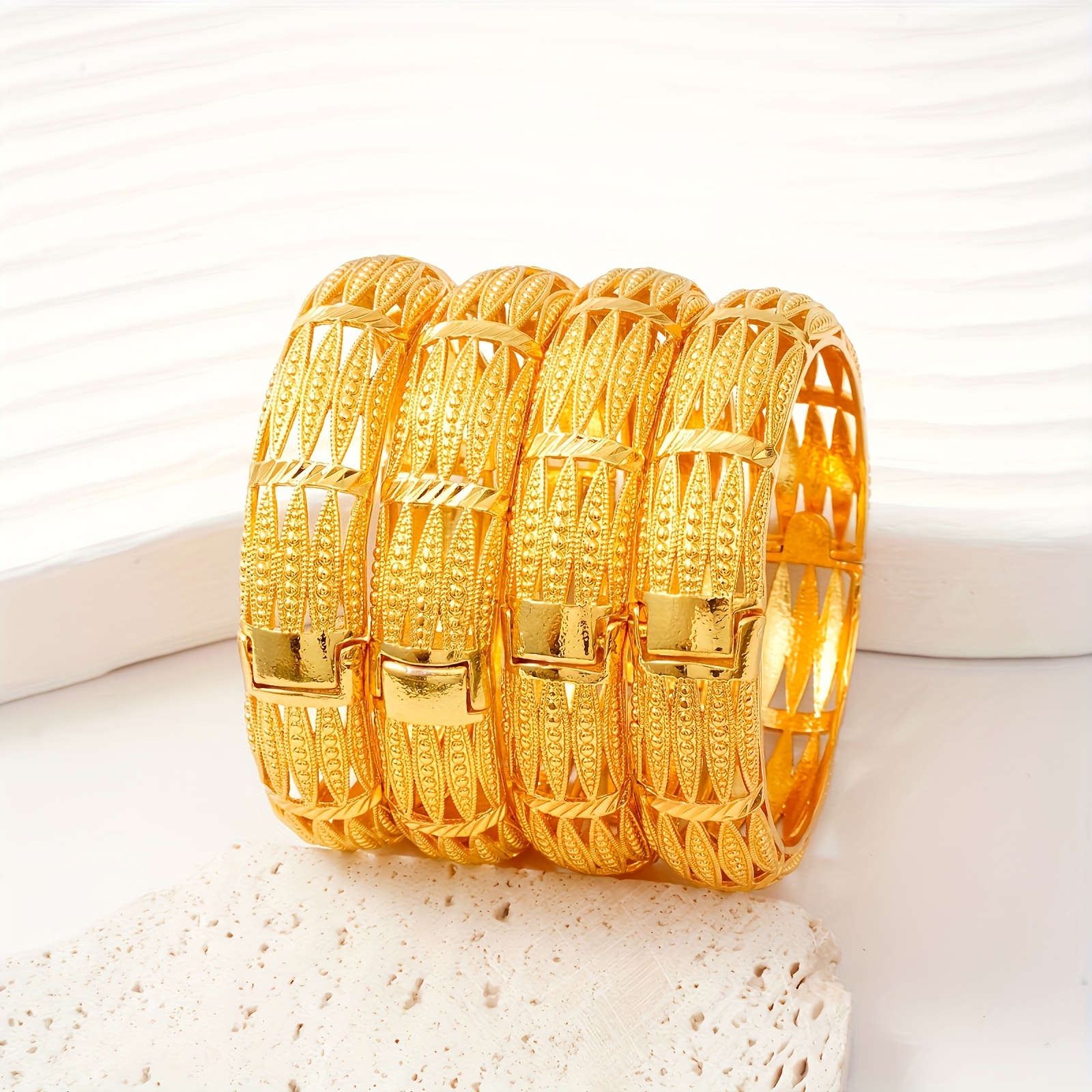 3pcs Golden Plated Open Bangle for Daily Wear and Occasions