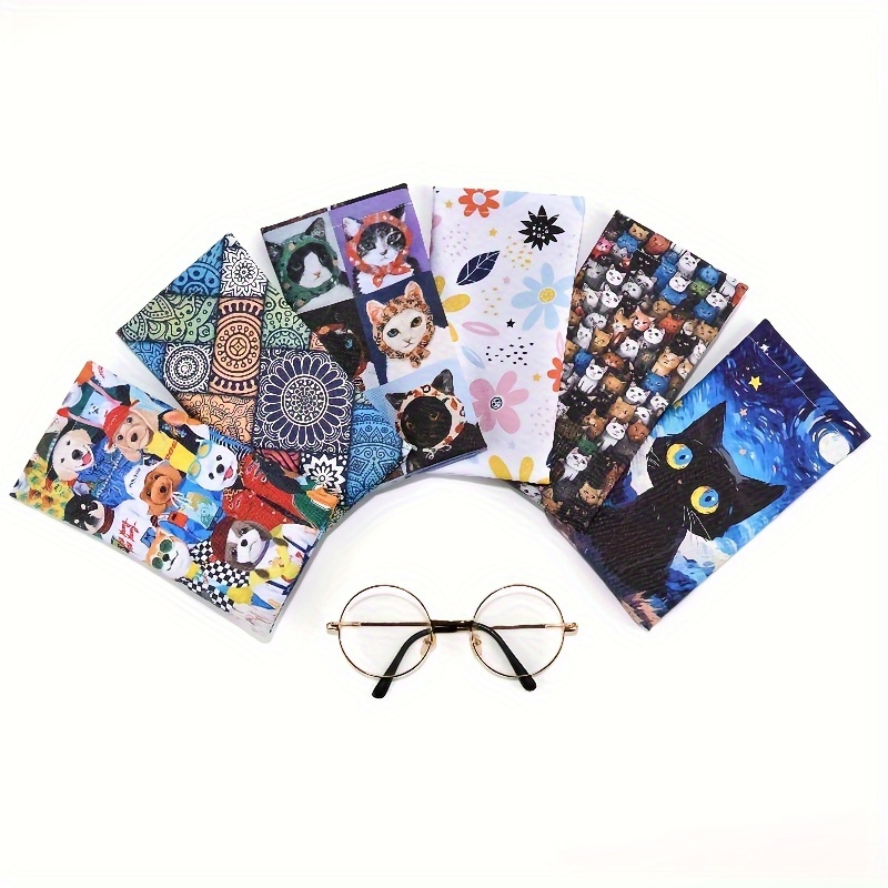 

Simple And Cute Cartoon Printed Glasses Pouch With Automatic Closure, Pu Leather Waterproof Material, Suitable For Sunglasses And Phone Storage, Great Gift For Men And Women