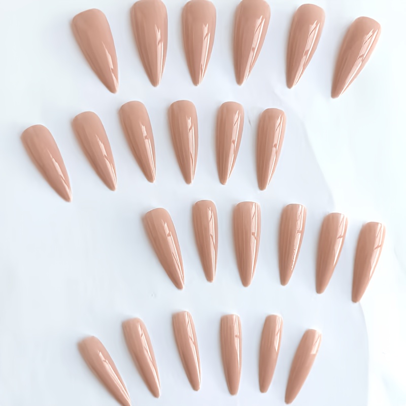 TEMU 48pcs (1 Bag) Press-on Nails Suitable For Women - Long Teardrop False Nails With Glossy, Pre-made Machine Nails, Nude Color For Daily Wear,