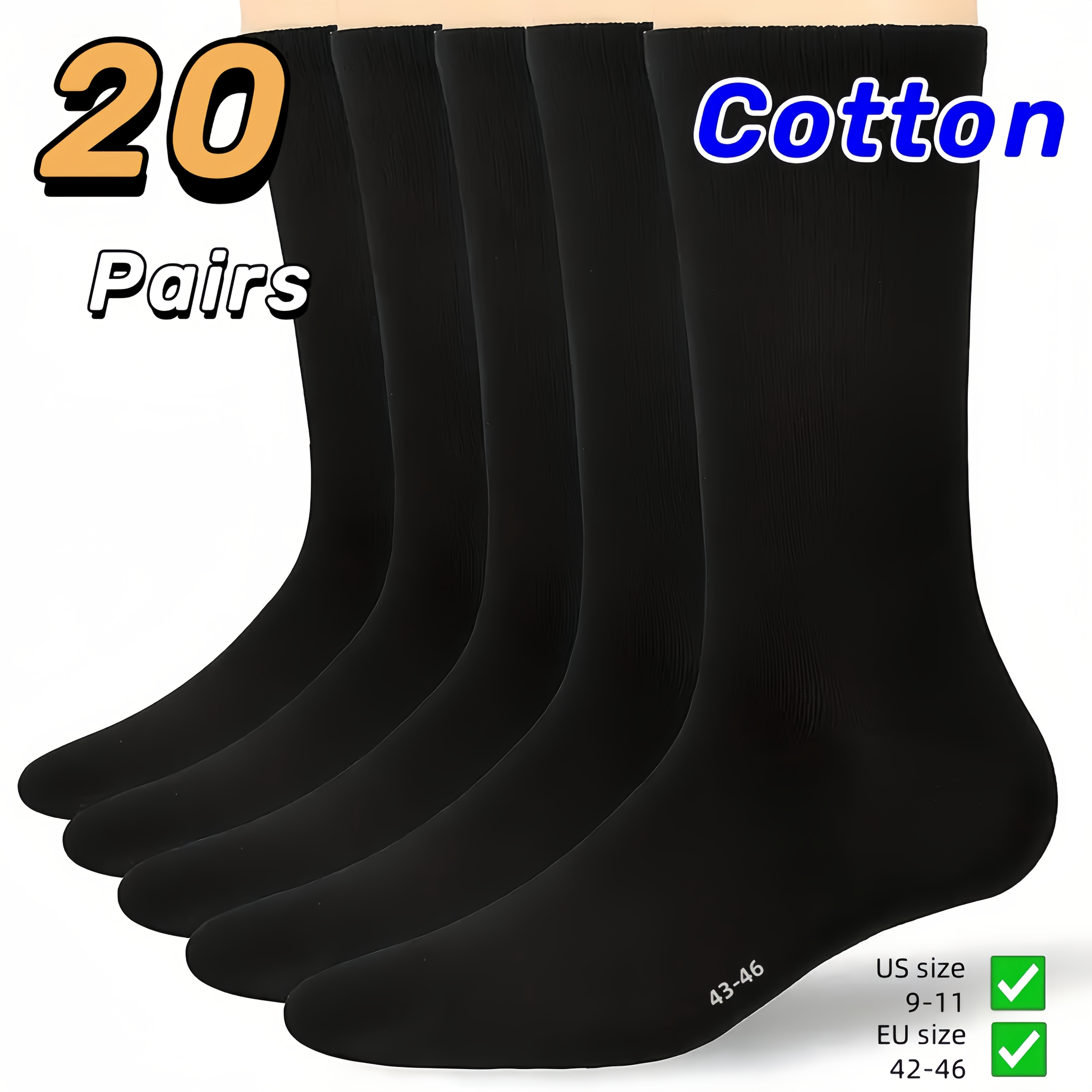 20 Paar Heren Grote Maat Zakelijke Casual Sokken - 9-12, Effen Zwart