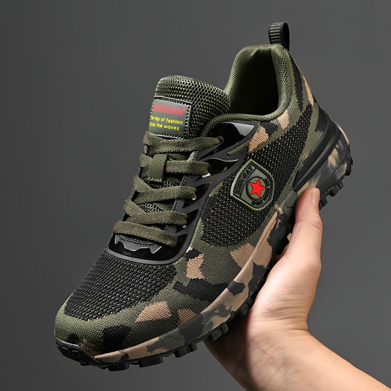 Image of Men's Lightweight Sneakers, Camouflage Pattern, Low-top Laces, Non-slip And Lightweight, Suitable For Jogging, Hiking, Outdoor Activities, Suitable For