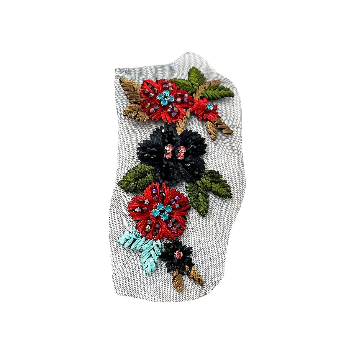 TEMU 1pc Of Bright Ethnic Style Nail Bead Hand-embroidered Flower Embroidery Lace Patch, Suitable For Jeans, Hats And Bags Sewing Decals, Clothes