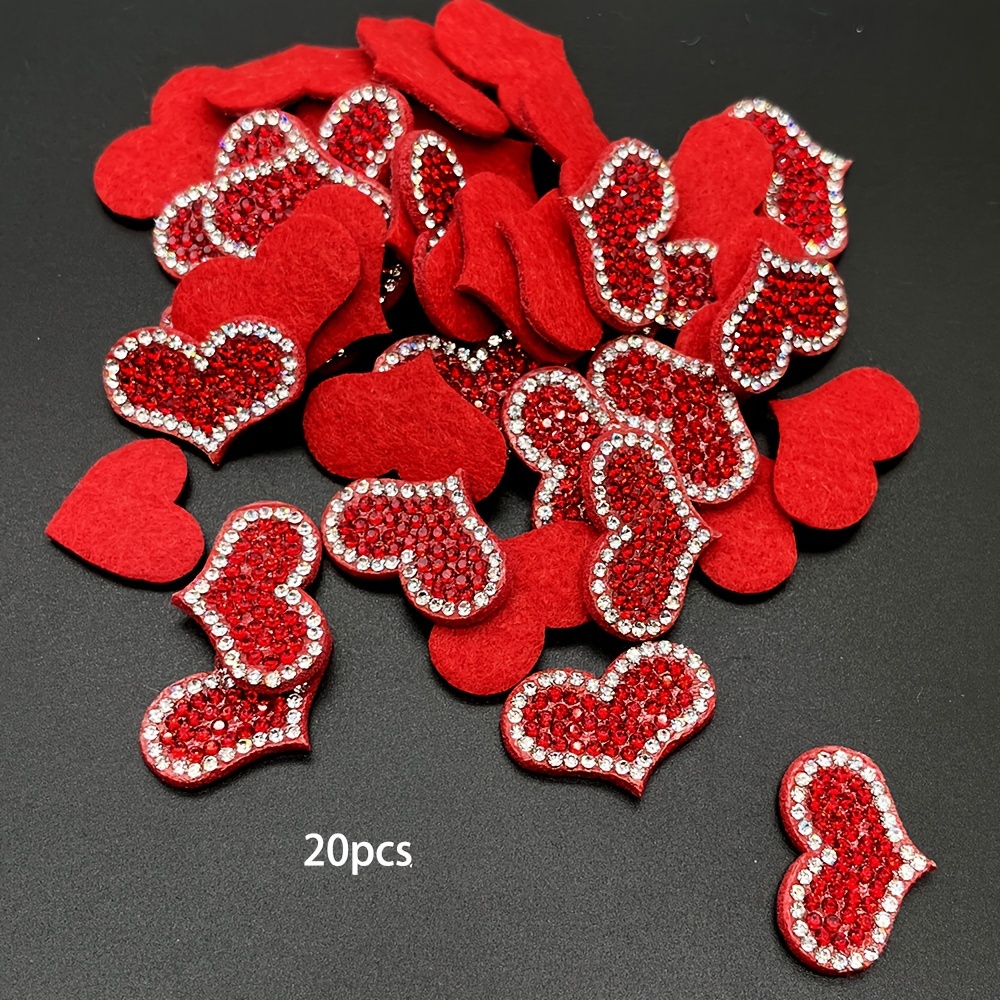 Image of 20pcs Sparkling Rhinestone Heart Patches, Suitable For Such As Hair Crafts, Clothing, Shoes, Hats, Decorations, Etc
