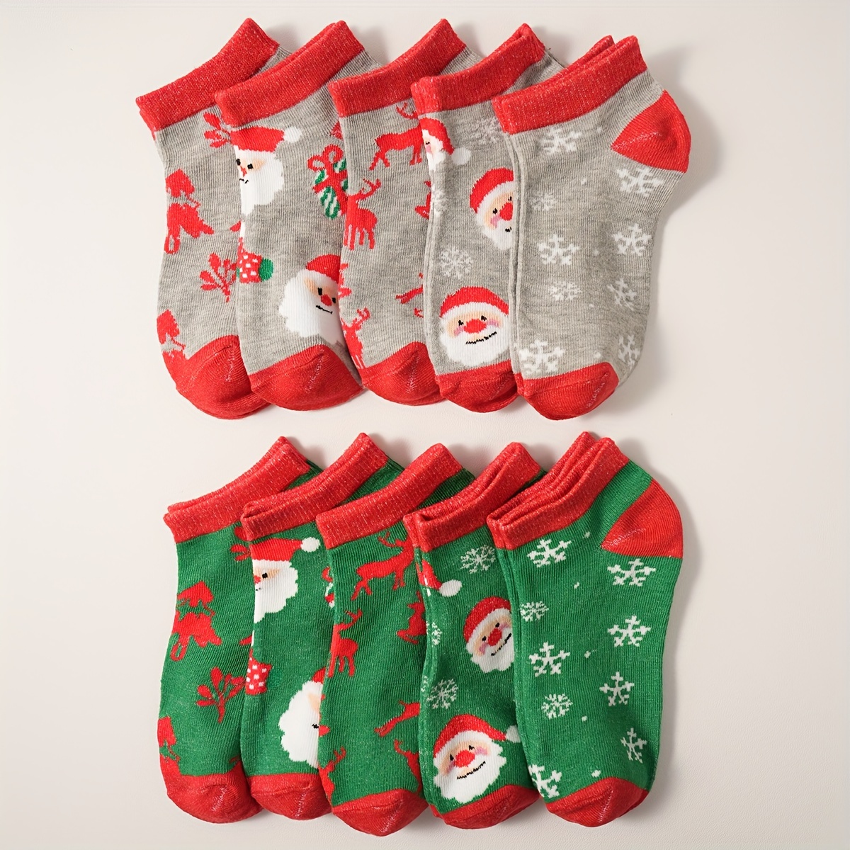 

10 Pairs Christmas Santa Claus Socks, Cute & Trendy No Show Ankle Socks For Spring & Autumn, Women's Stockings & Hosiery