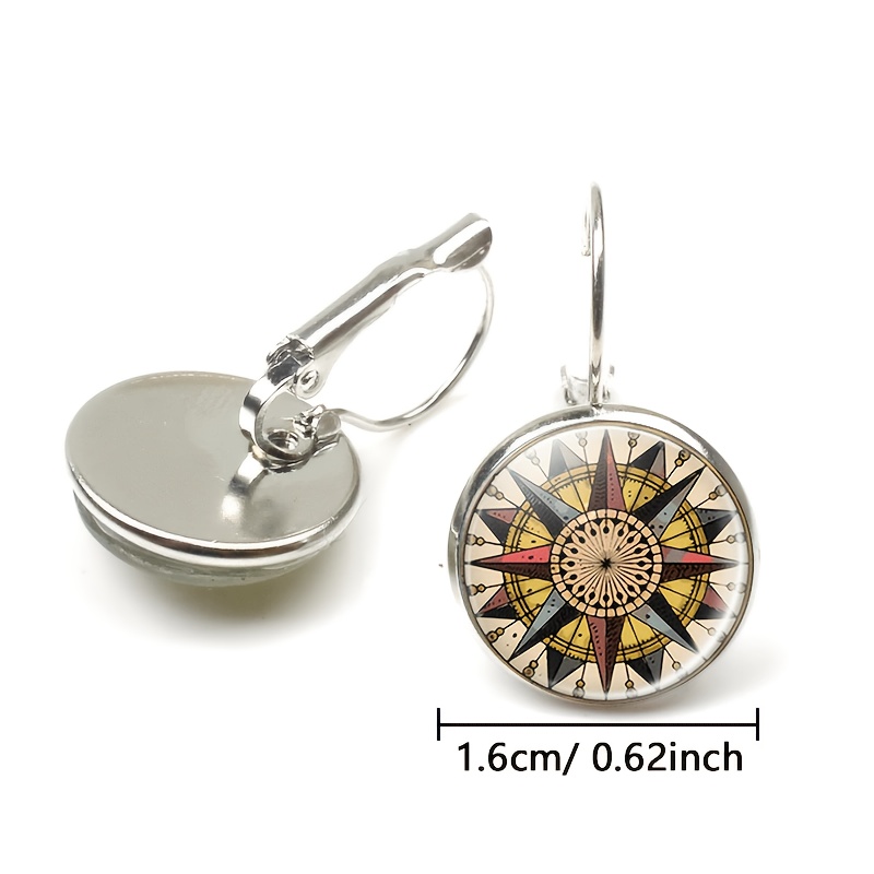 2pcs Set of Exquisite Round Floral Glass-Inlaid Earrings