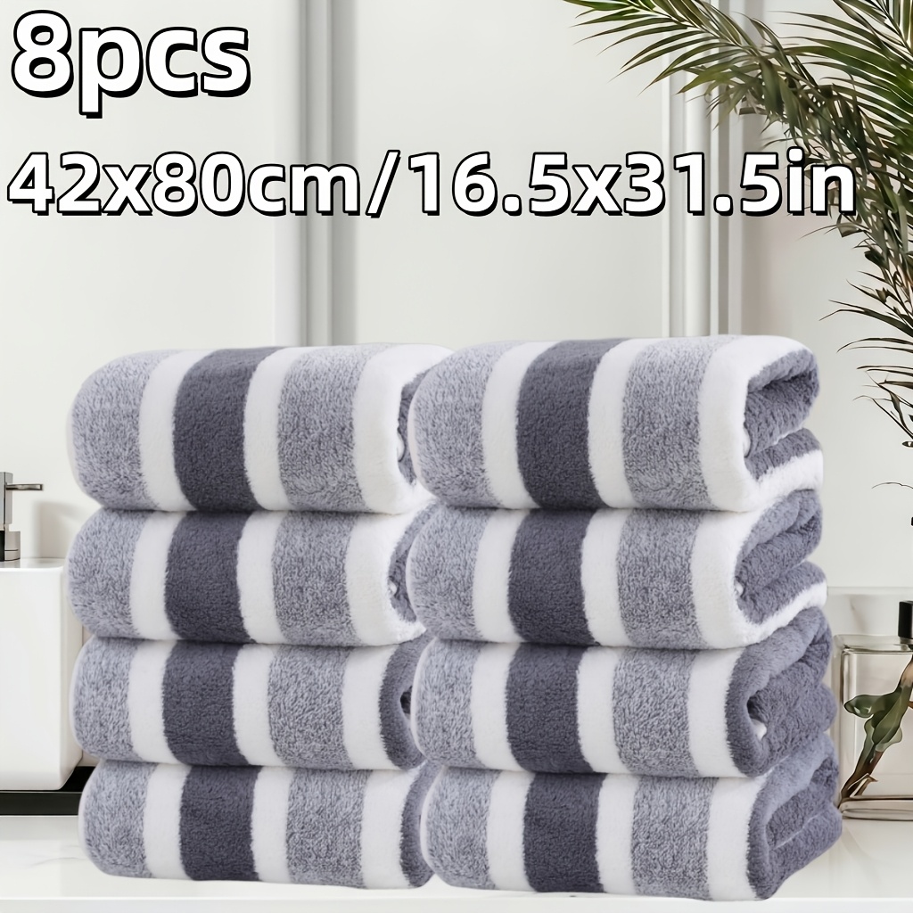 TEMU 8pcs Set Of Large Sized Hand Towels, 42*80cm/16.5*31.5in, Thick Coral Hand Towel, Fiber, Multiple Colors, Absorbent, Quick Drying, Soft And