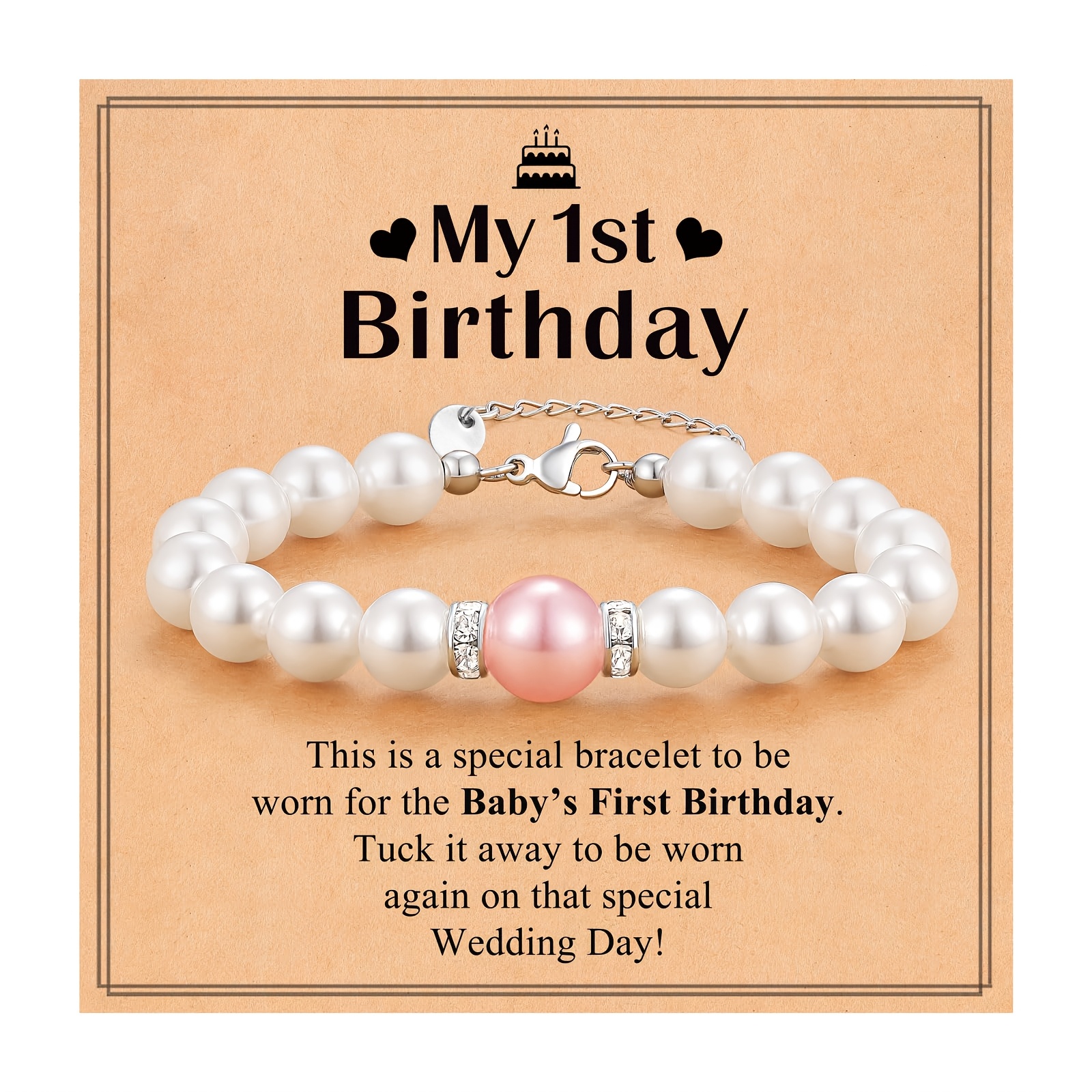 TEMU Braccialetto regolabile con perline bianche per compleanno, idea regalo perfetta per figlia, nipote o nipotina, accompagnato da una di