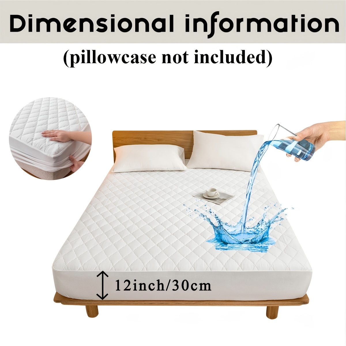 1pc European Diamond Embossed Waterproof Mattress Protector Elastic Fitted Sheet Breathable Anti Stain Bed 12 Inch Height Mattress For Home Bedroom Hotel Dorm Apartment Daily Bedding