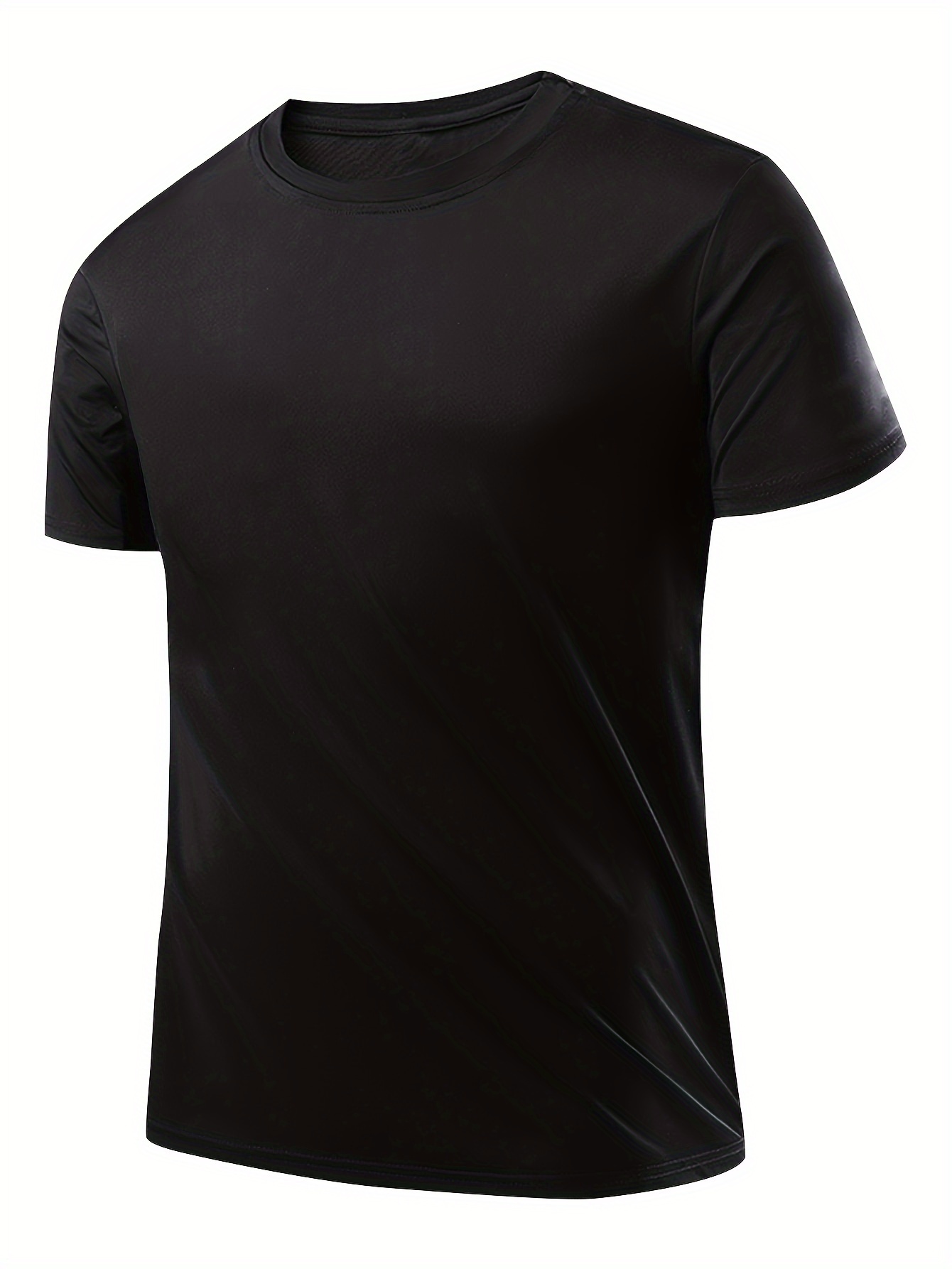 Men's Athletic Crew Neck Short Sleeve T-Shirt In Solid Black Versatile For Summer Sports And Daily Wear