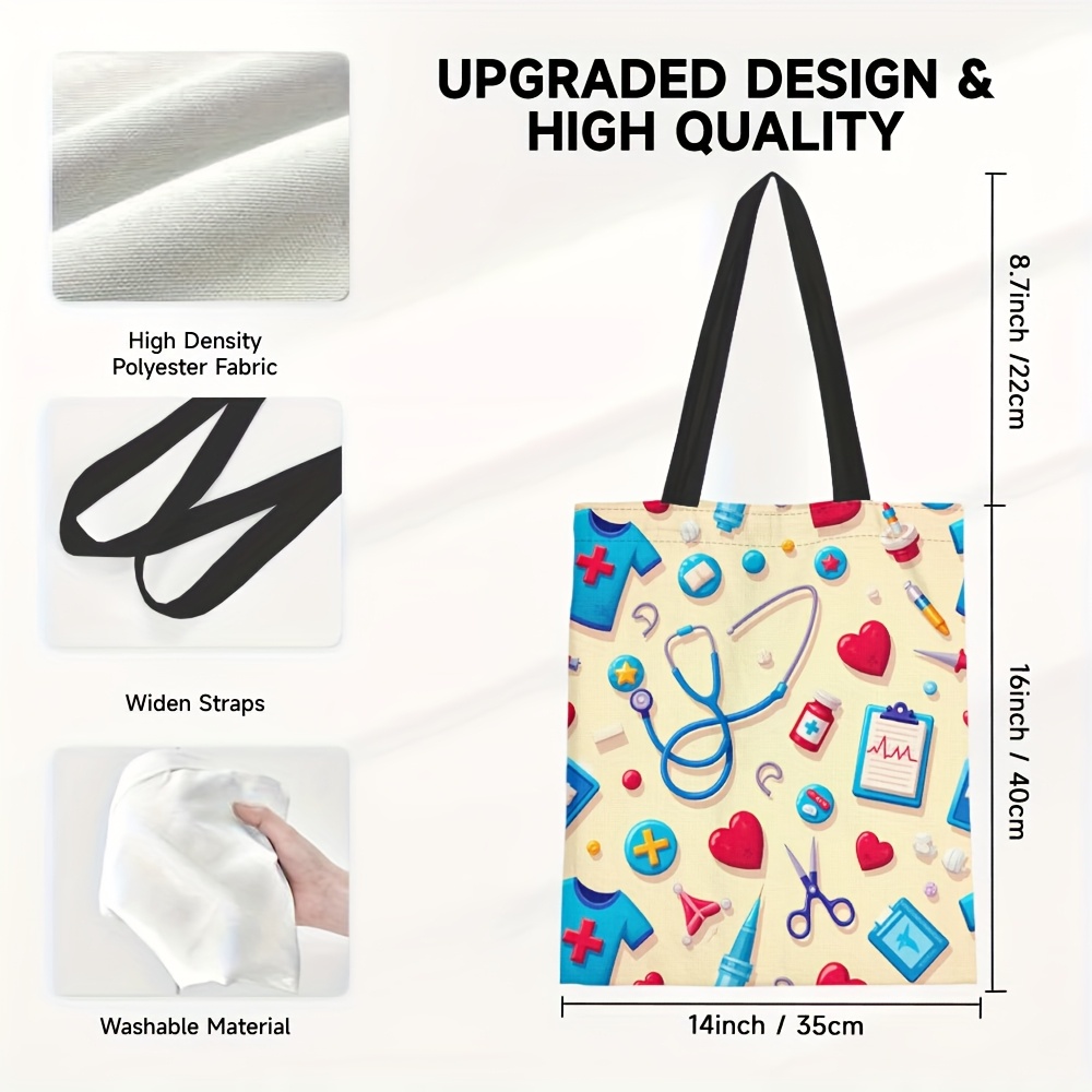 TEMU 1pc Sac Drôle de Soignante et de Médecin, Grand Sac à Bandoulière en Polyester avec Stéthoscope, Cœur et Design d' Médicales - Parfait pour les
