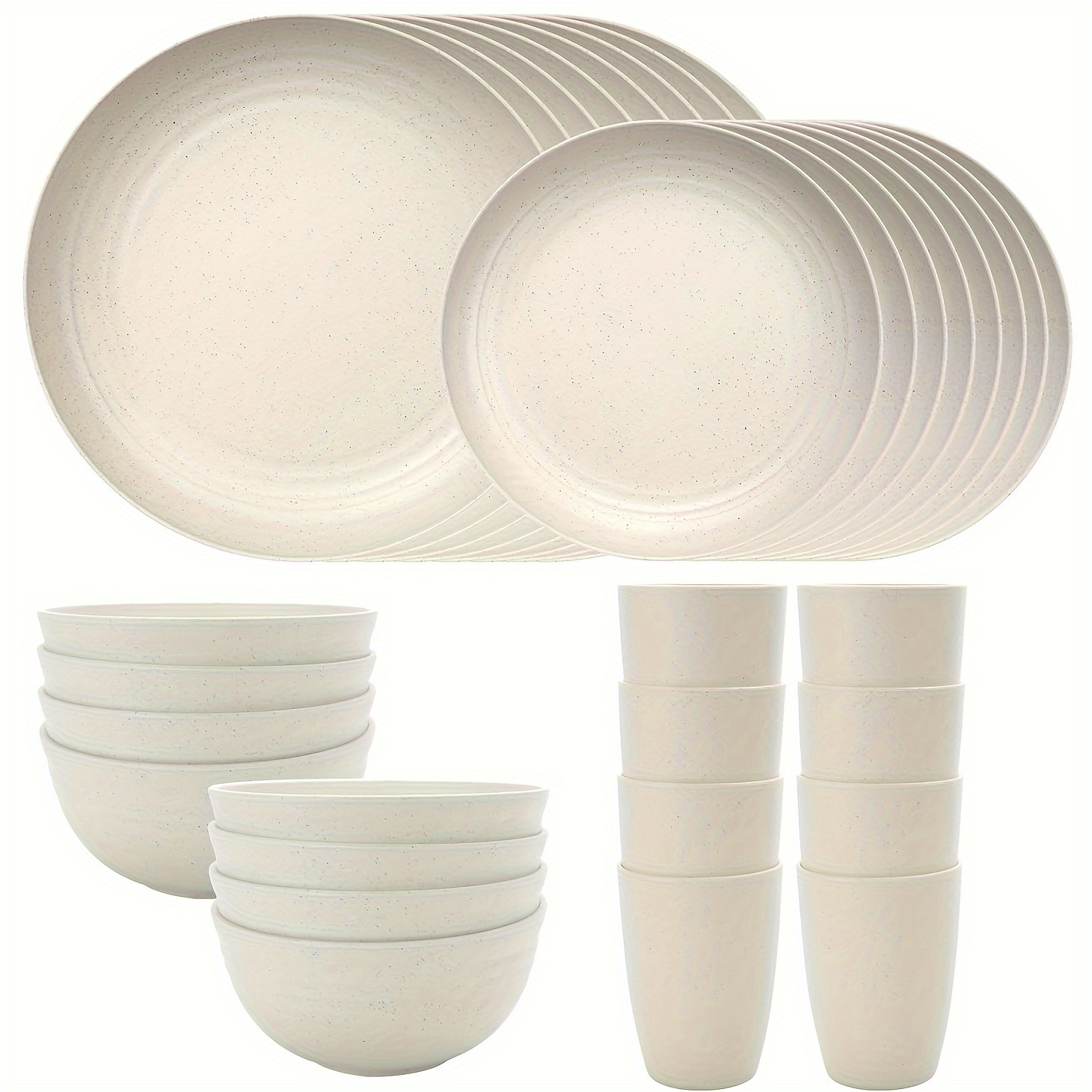 

32-piece Premium Pp Plastic Dinnerware Set, Unbreakable Plates, Bowls, Cups, Beige, Solid Pattern, Holiday Theme, Round Shape, Microwave And Dishwasher Safe, Ideal For Indoor And Outdoor Camping Use.