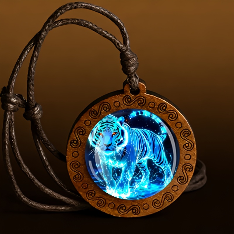 TEMU Tiger Wooden Necklace, Retro Easy Small Gift, Small Present For . Accessory, Individual Outfit For Daily Wear, Suitable For