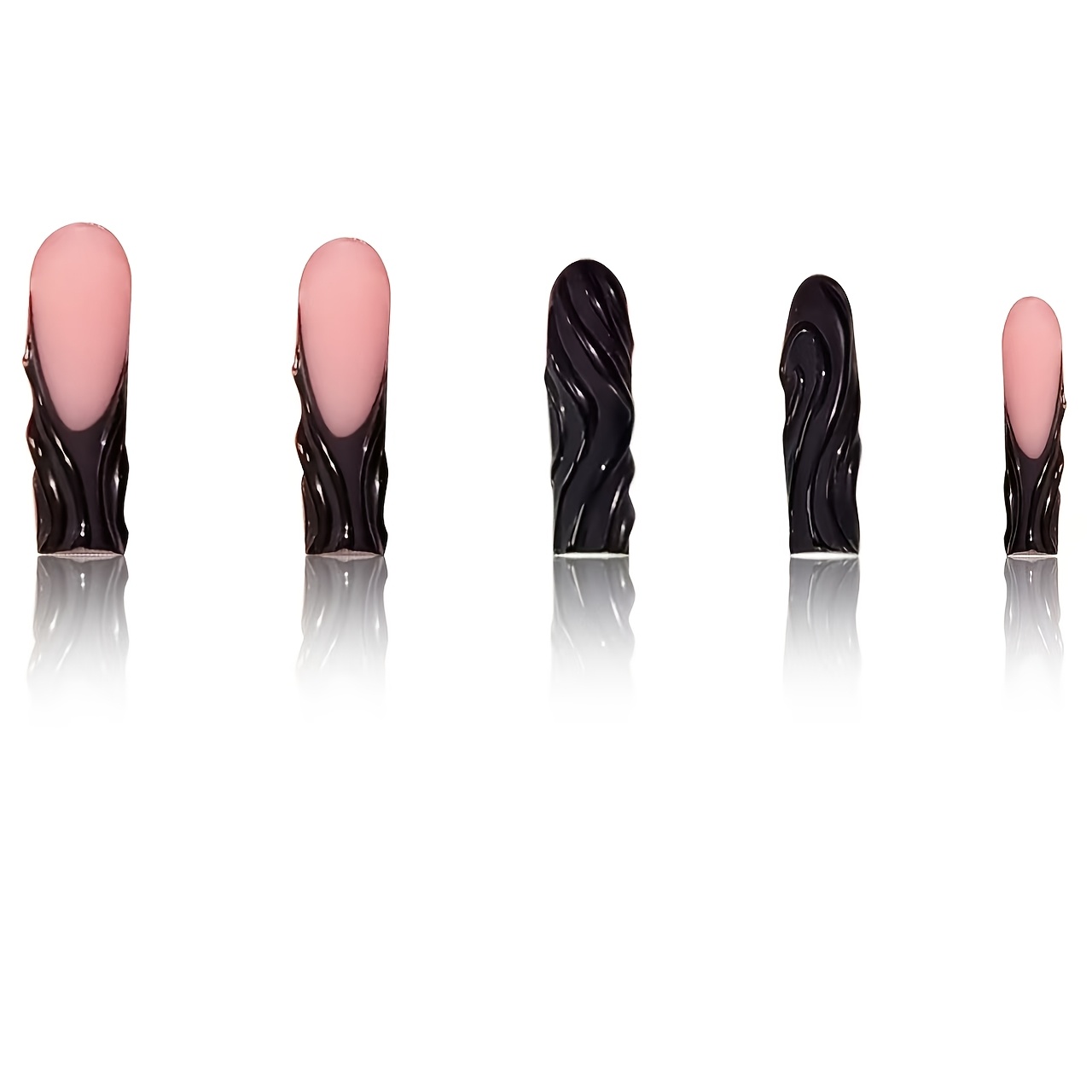 TEMU 24pcs Long Square Press-on Nails, Nude Base With 3d Wavy French Edge, Full Coverage Fake Nails, Reusable Nail Kit With Jelly Glue And Nail File,