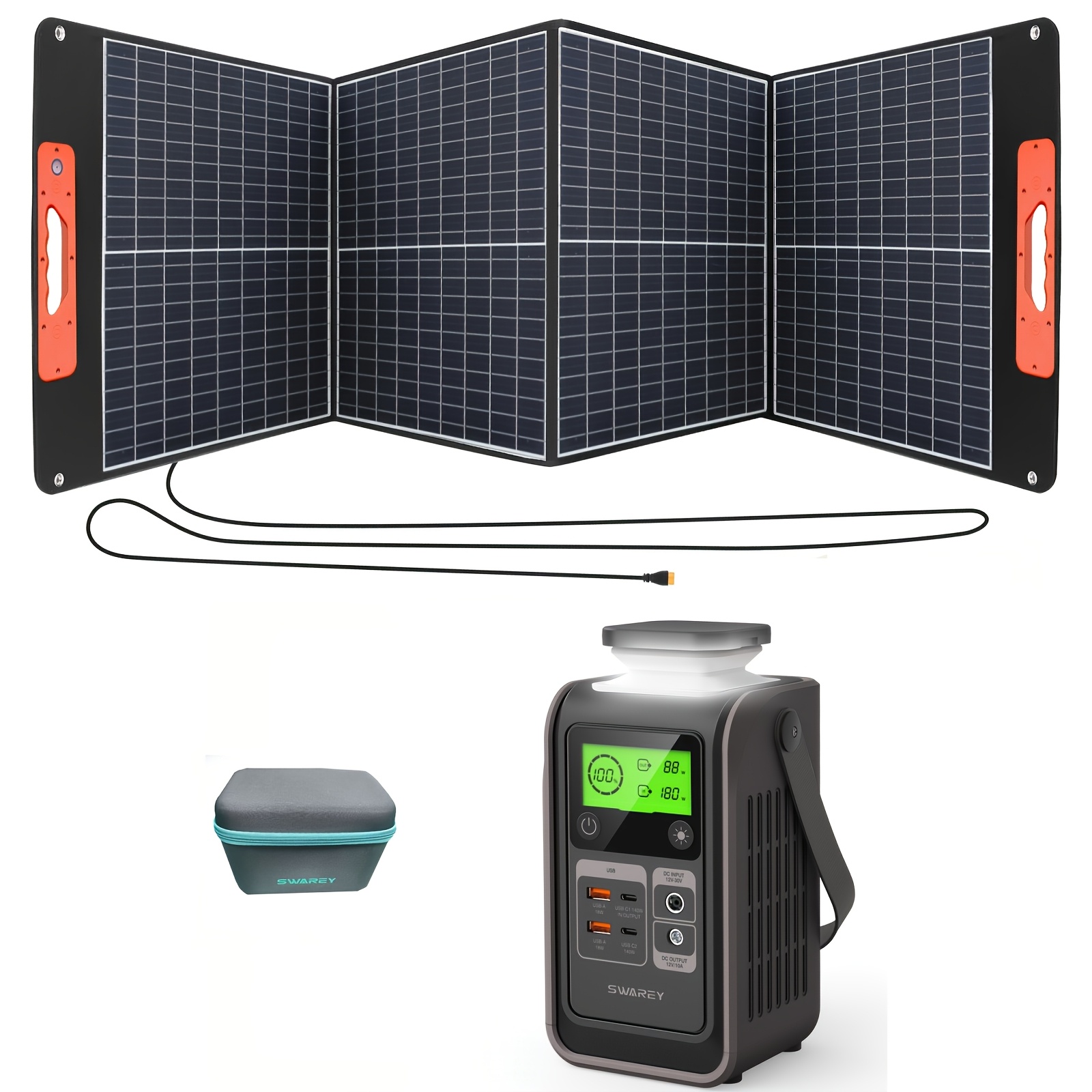 Image of Swarey Portable Solar Power Station With 100w Solar Panel, 192wh Power Bank, 0-80% In 65 Minutes, Lifepo4 Battery More 3500 Cycle Life For Camping, Motorhome, Emergency Power