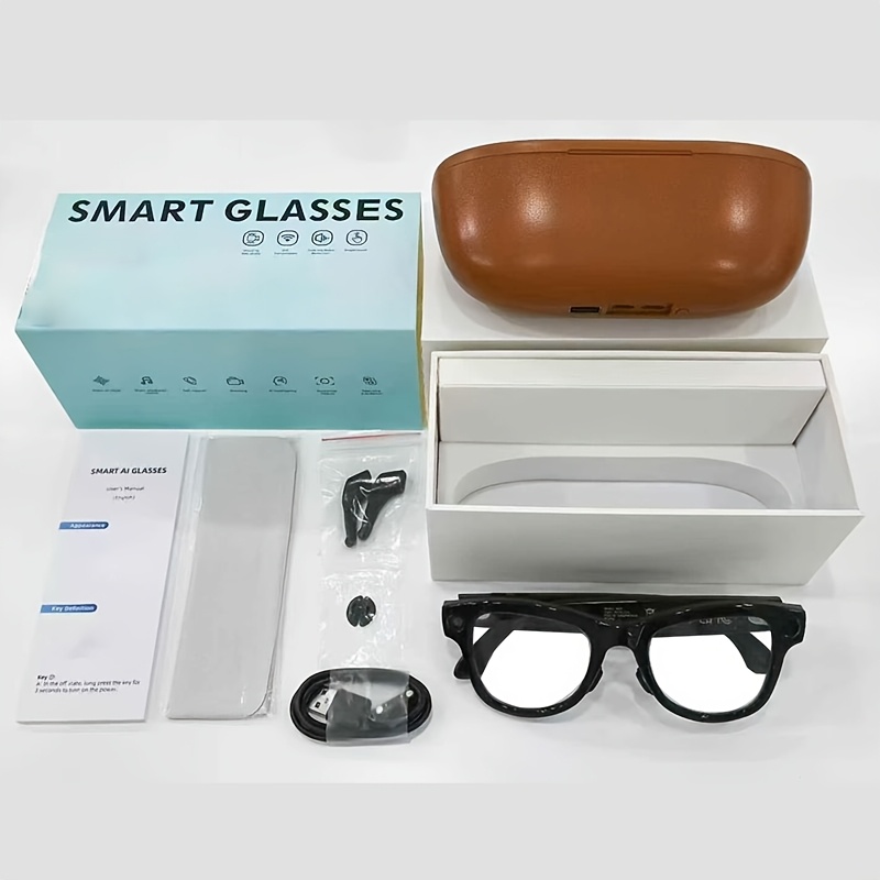 Hot New Release - AI Video Smart Glasses, Equipped with an 800W Ultra-wide HD Camera, Suitable for Vlog Shooting, One-click Photo Capture to Preserve Beautiful Moments, 1200P HD Video Recording, 32GB Built-in Large Storage, with Charging Case