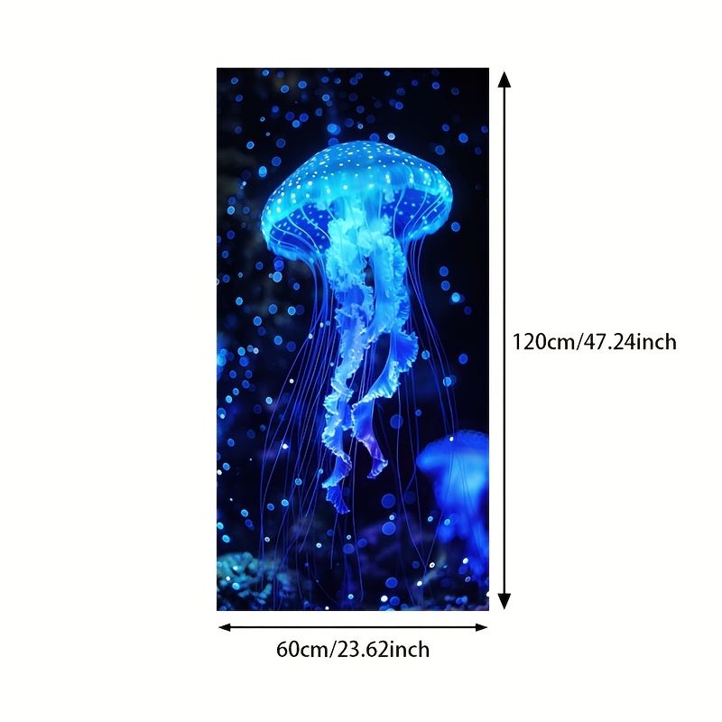 TEMU 2d/flat 1pc 23.62inch*47.24in/60cm*120cm Frameless Modern A Blue Glowing Jellyfish On A Black Background Canvas Painting Art For Living Room