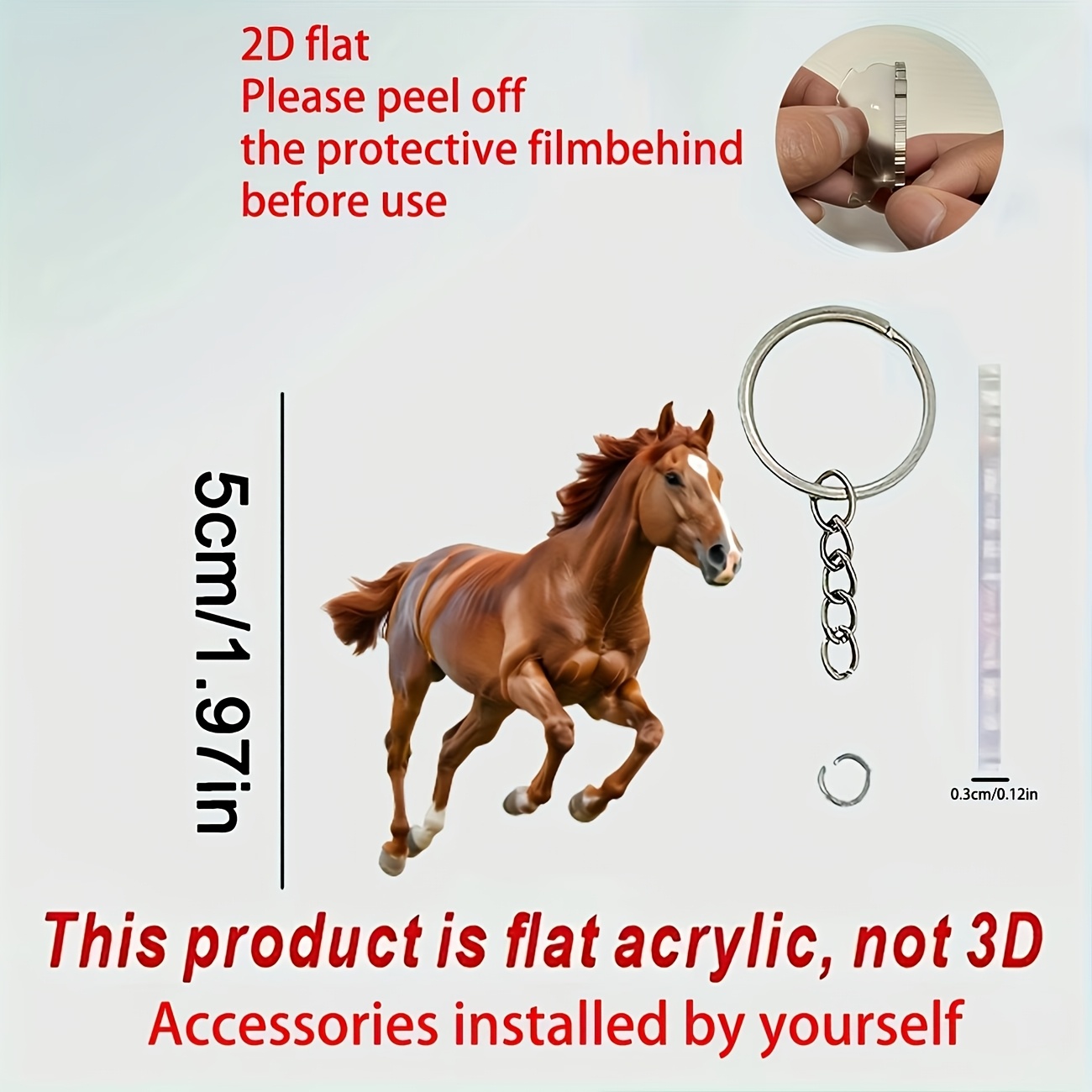TEMU [2d Flat] [2d Flat] 2d Plane 1pc Horse Acrylic Keychain Ornament Suitable As Car Key Pendant, Backpack Decoration, Student Schoolbag Decoration,